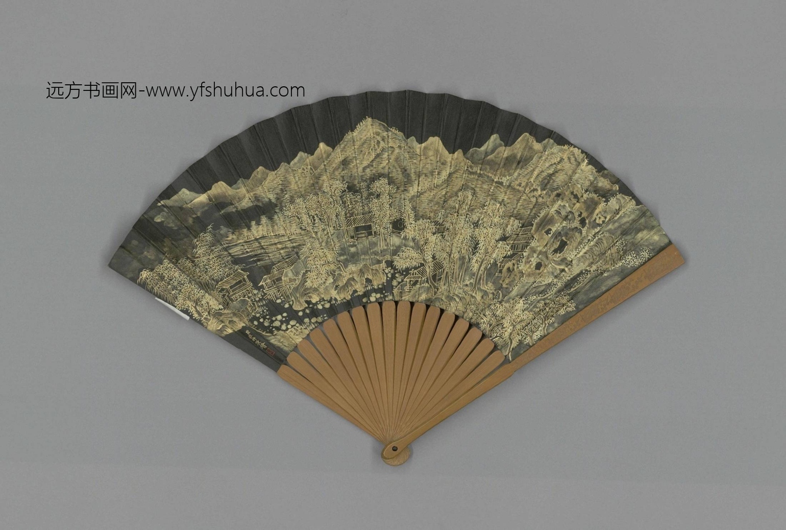清-弘旿画山水并书烟雨楼四咏成扇-故00007058 清-弘旿画山水并书烟雨楼四咏成扇-故00007058