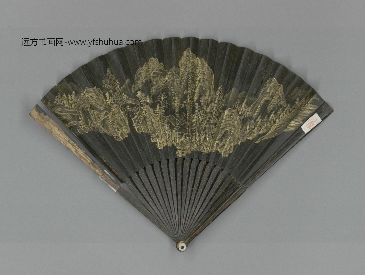 清-弘旿画山水并画花卉成扇-故00007112