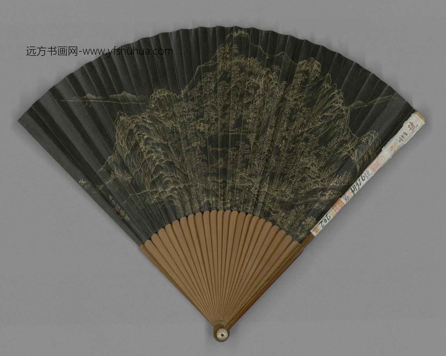 清-方琮画山水王际华书游摄山棲霞寺诗成扇-故00006985 清-方琮画山水王际华书游摄山棲霞寺诗成扇-故00006985