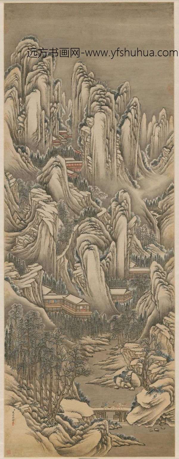 清-袁瑛雪山行旅图轴-故00005390
