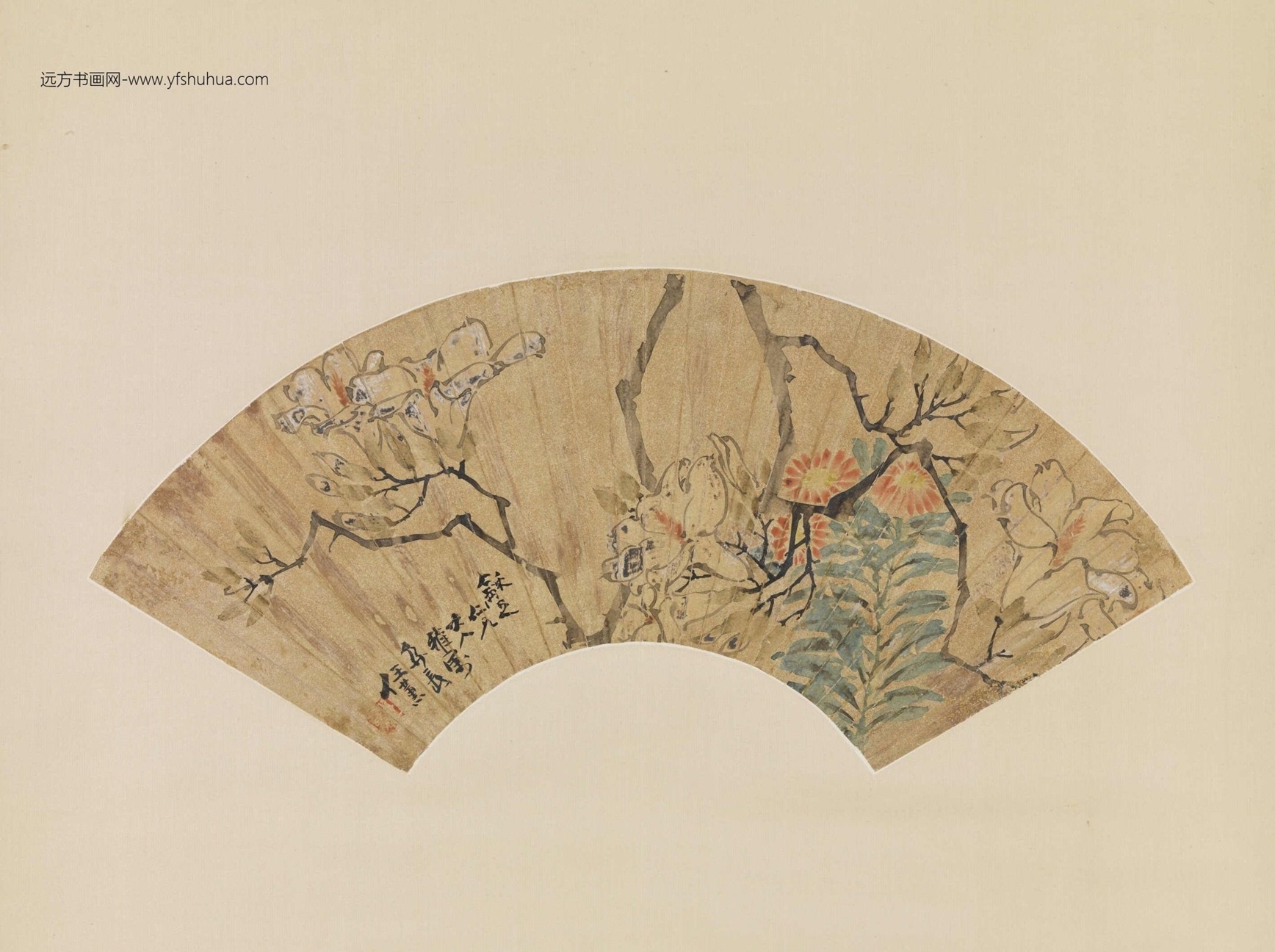 清_任薰_花卉扇面