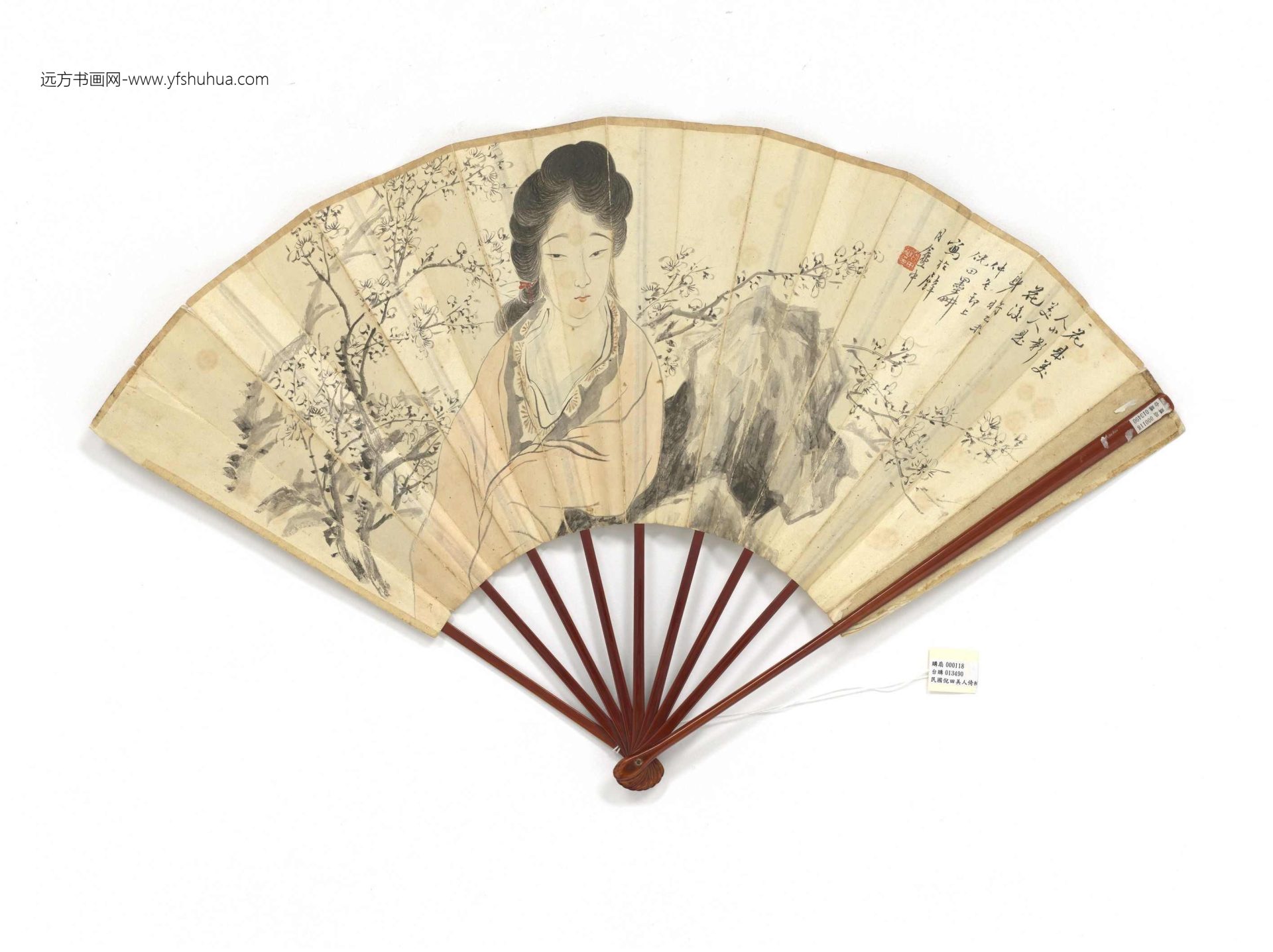 清_倪田_美人倚梅陆恢花猫图_1