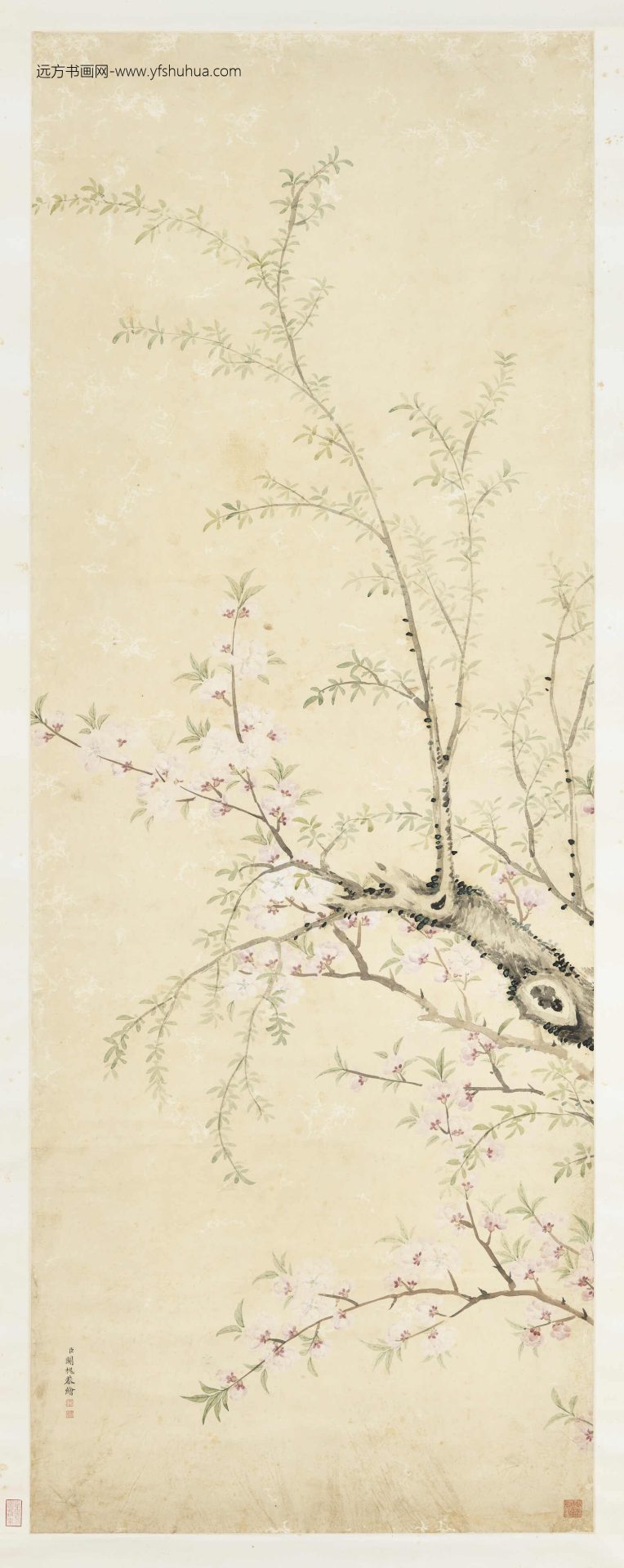 清_关槐_桃花杨柳图