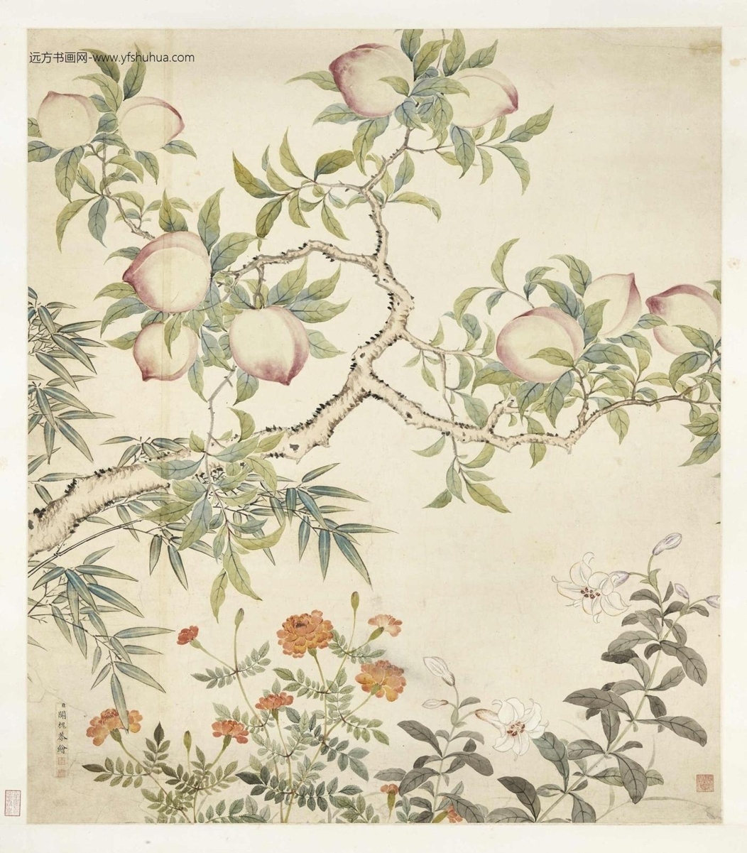 清_关槐_花卉图轴