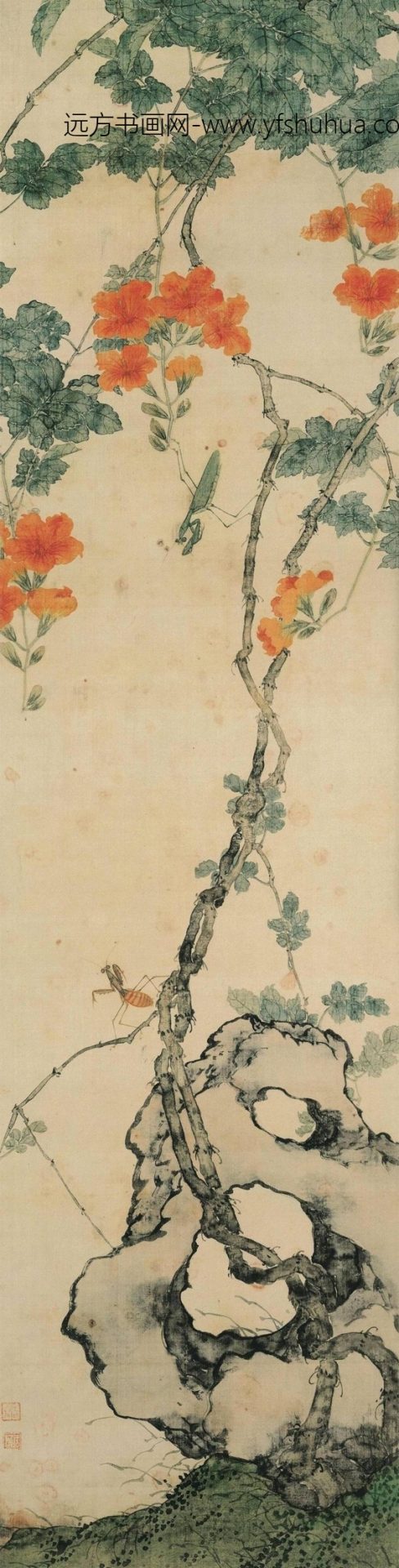 清_居廉_草虫花卉湖石四屏_1