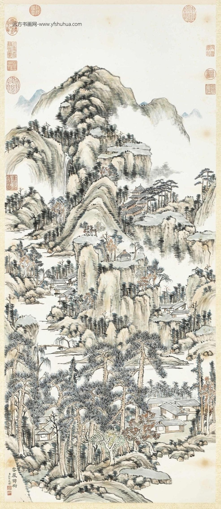 清_弘旿_云岩锦树图