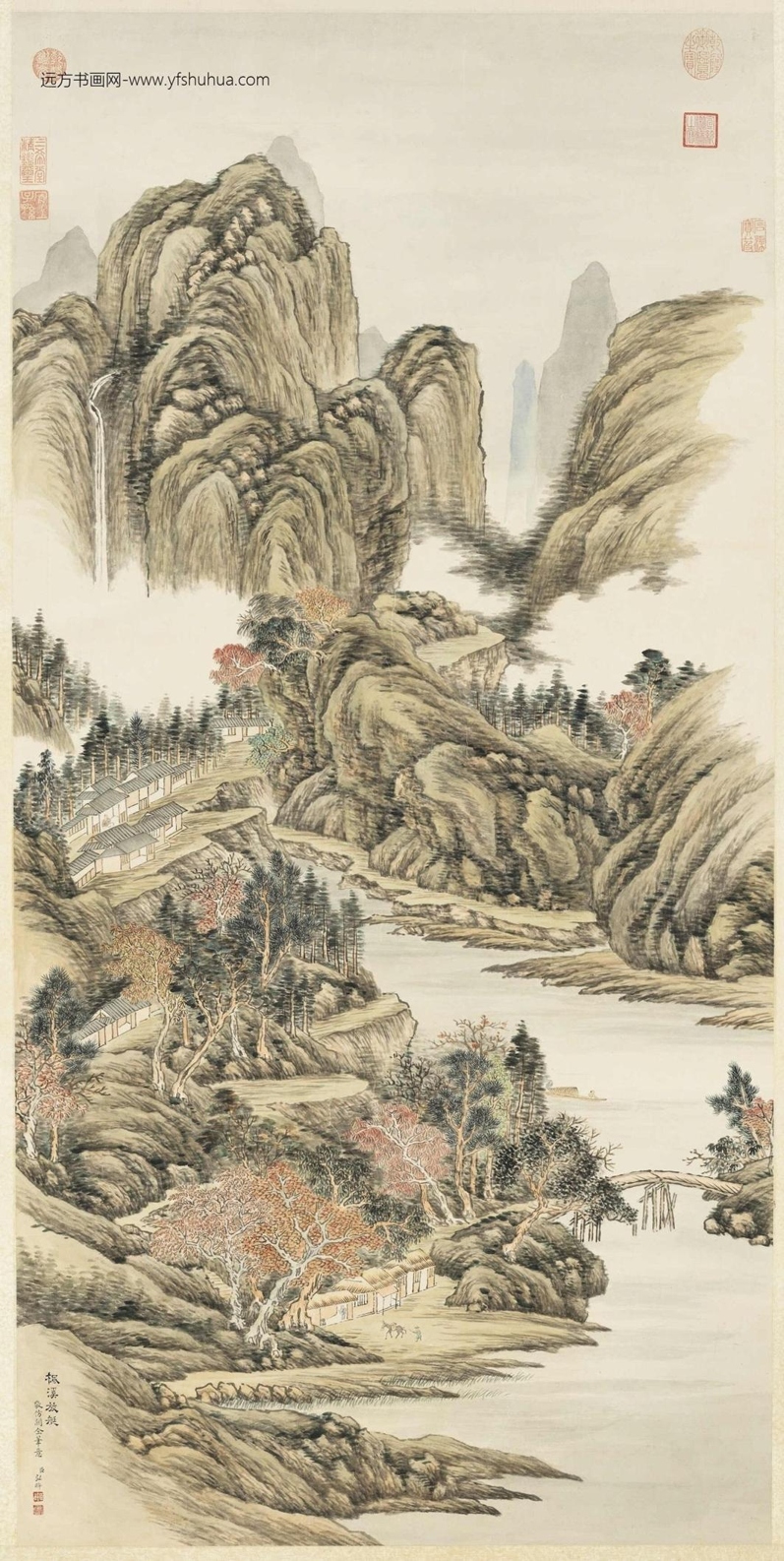 清_弘旿_枫溪放艇图