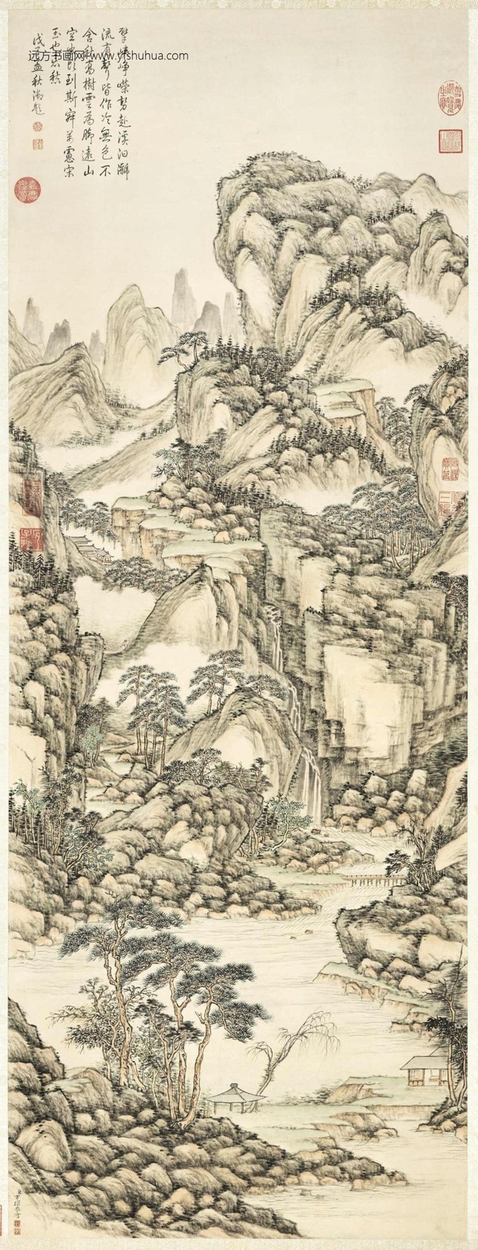 清_方琮_松岩飞瀑图