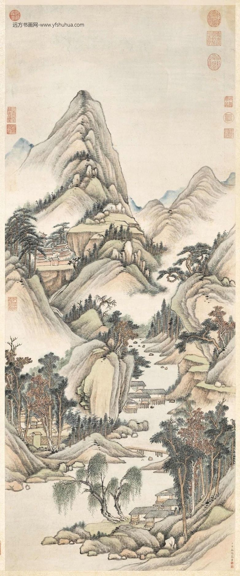 清_爱新觉罗永瑢_永瑢画秋寺鸣泉轴