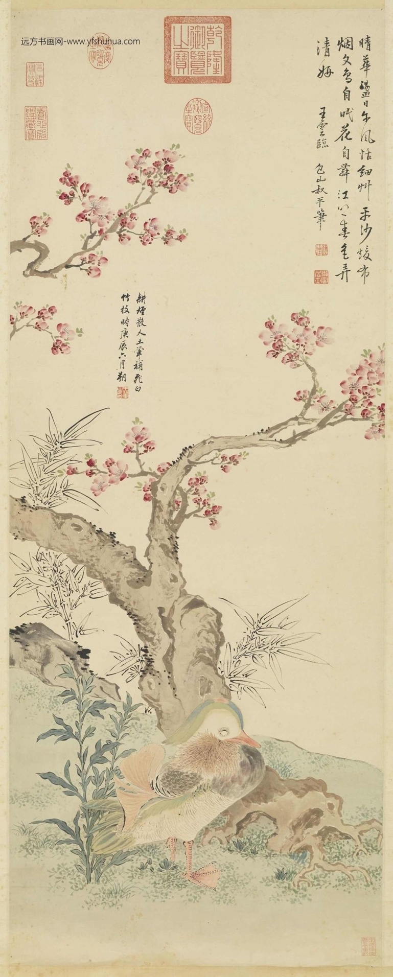 清_王云_临陆治桃花鸳鸯图（王云王翚合璧）