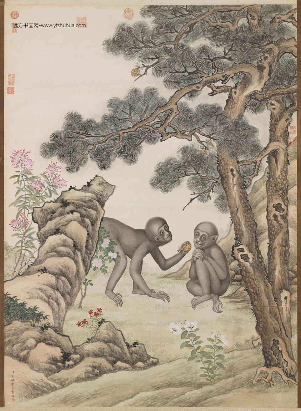 清_艾启蒙_双猿图
