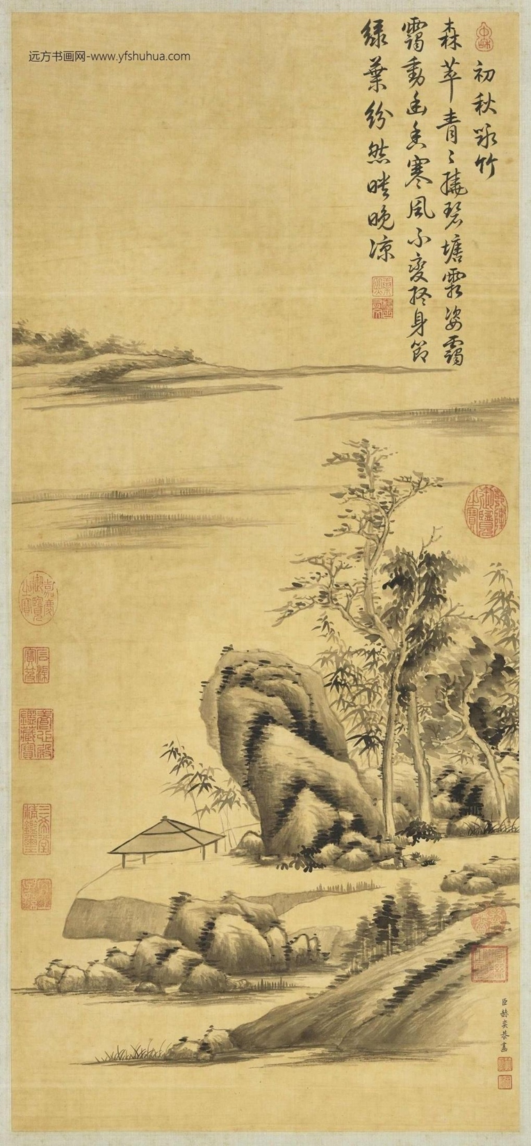 清_赫奕_茆亭竹树图