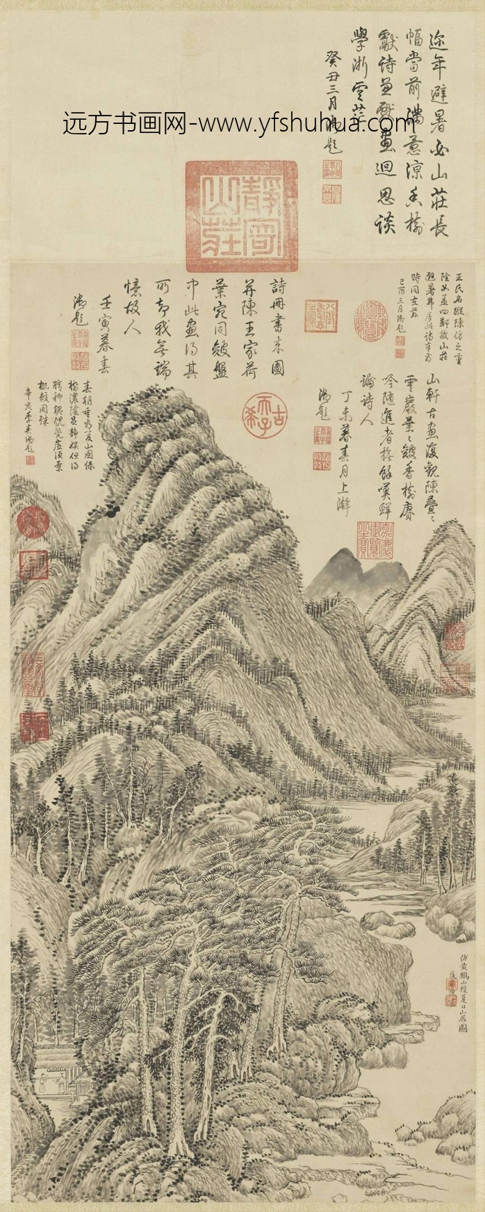 清_陈书_仿王蒙夏日山居图