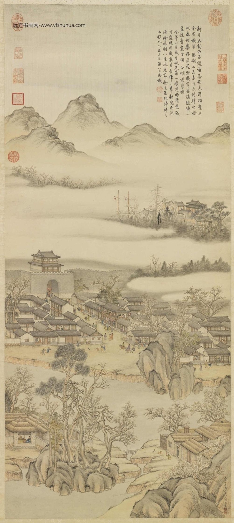 清沈源画新月诗意.轴