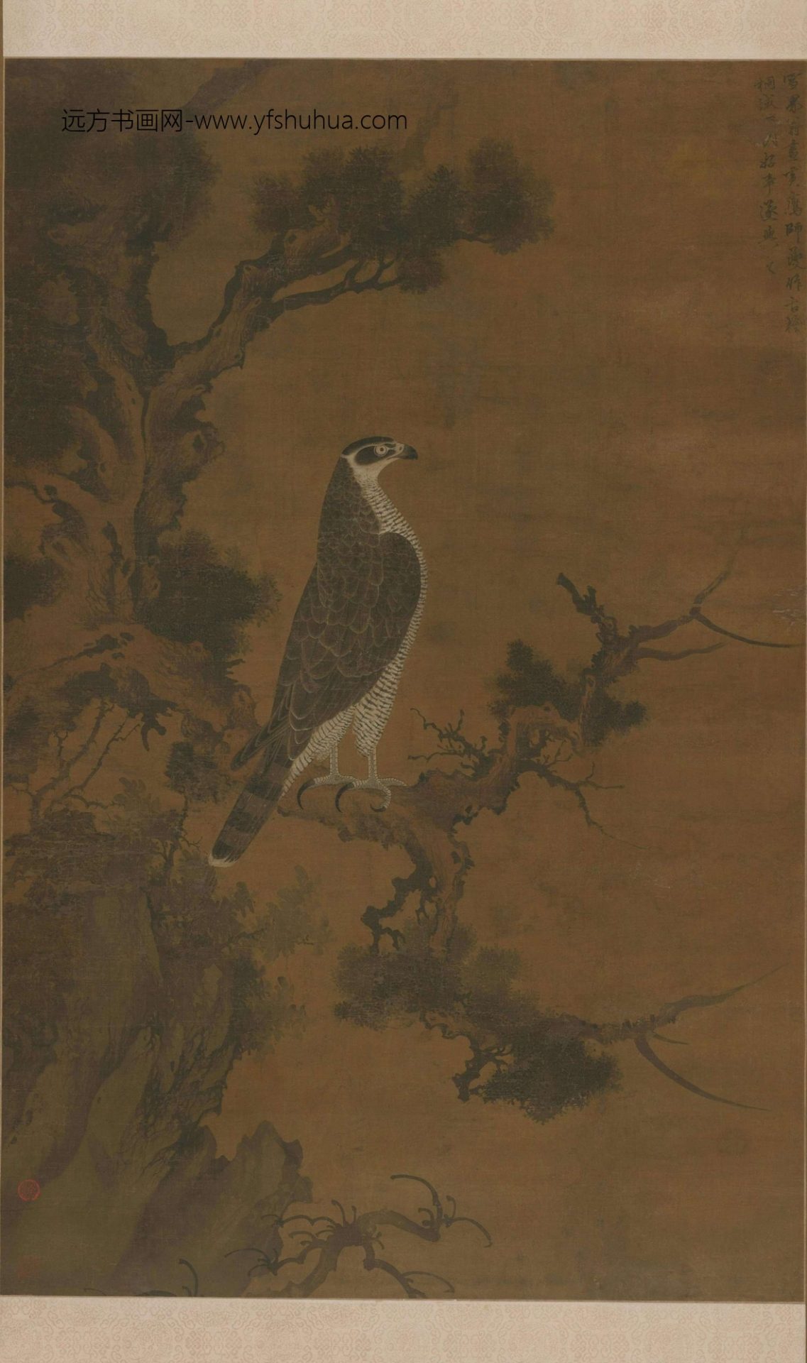 雪界翁张师夔鹰桧图轴