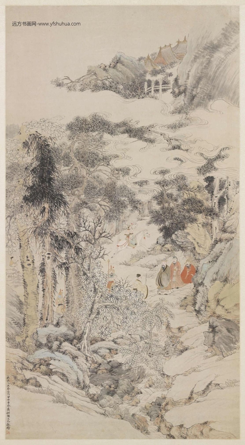 清.任预山水人物图轴