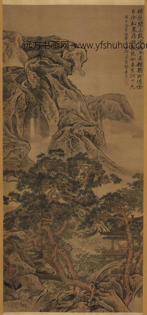 清_李寅_松阁抚琴图