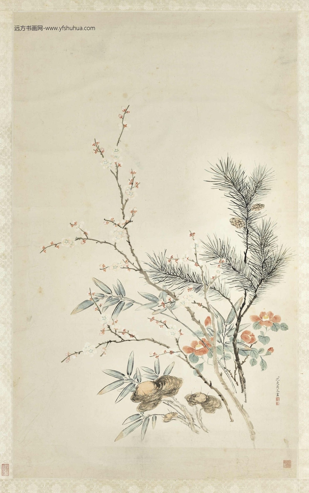 清_沈庆兰_松芝梅竹轴