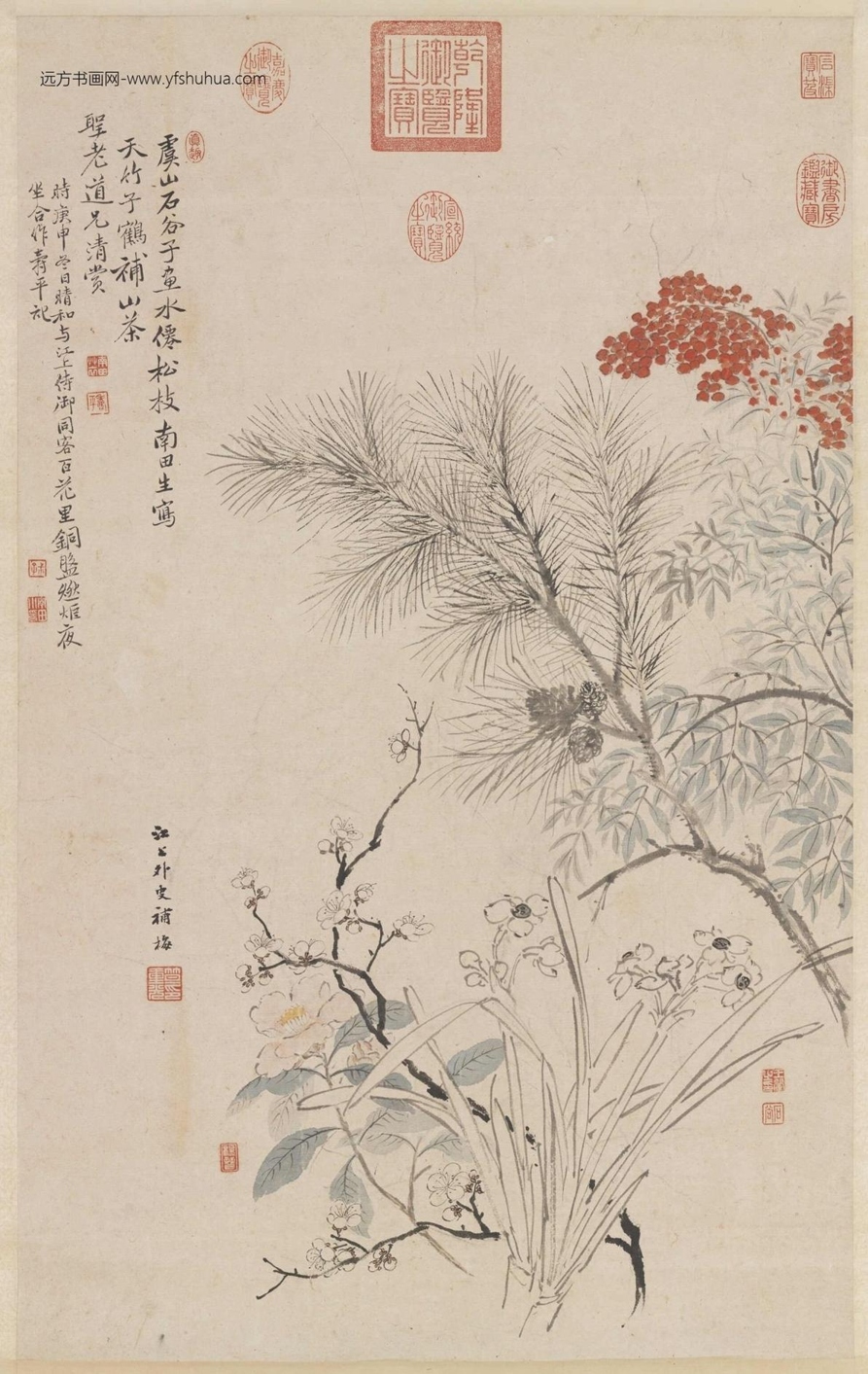 清_王翚_恽寿平王翚笪重光杨晋合景岁朝图轴