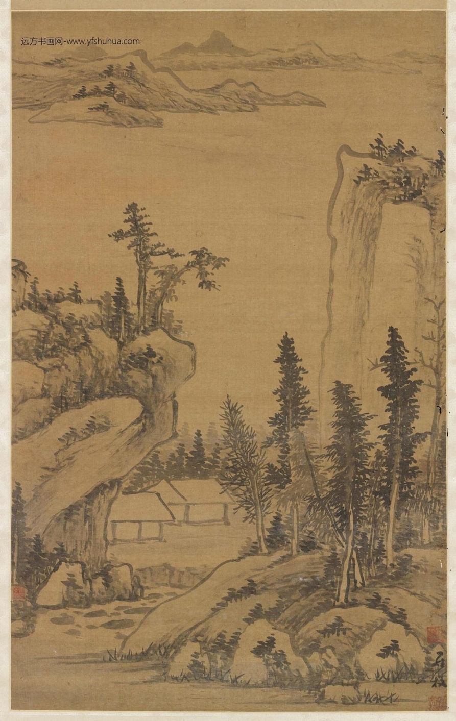 清_罗牧_明山水四屏图_ (1)