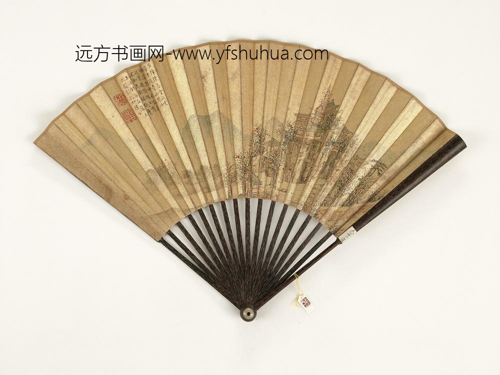 清乾隆御笔题画诗明陆治画山水-成扇- 清乾隆御笔题画诗明陆治画山水-成扇-