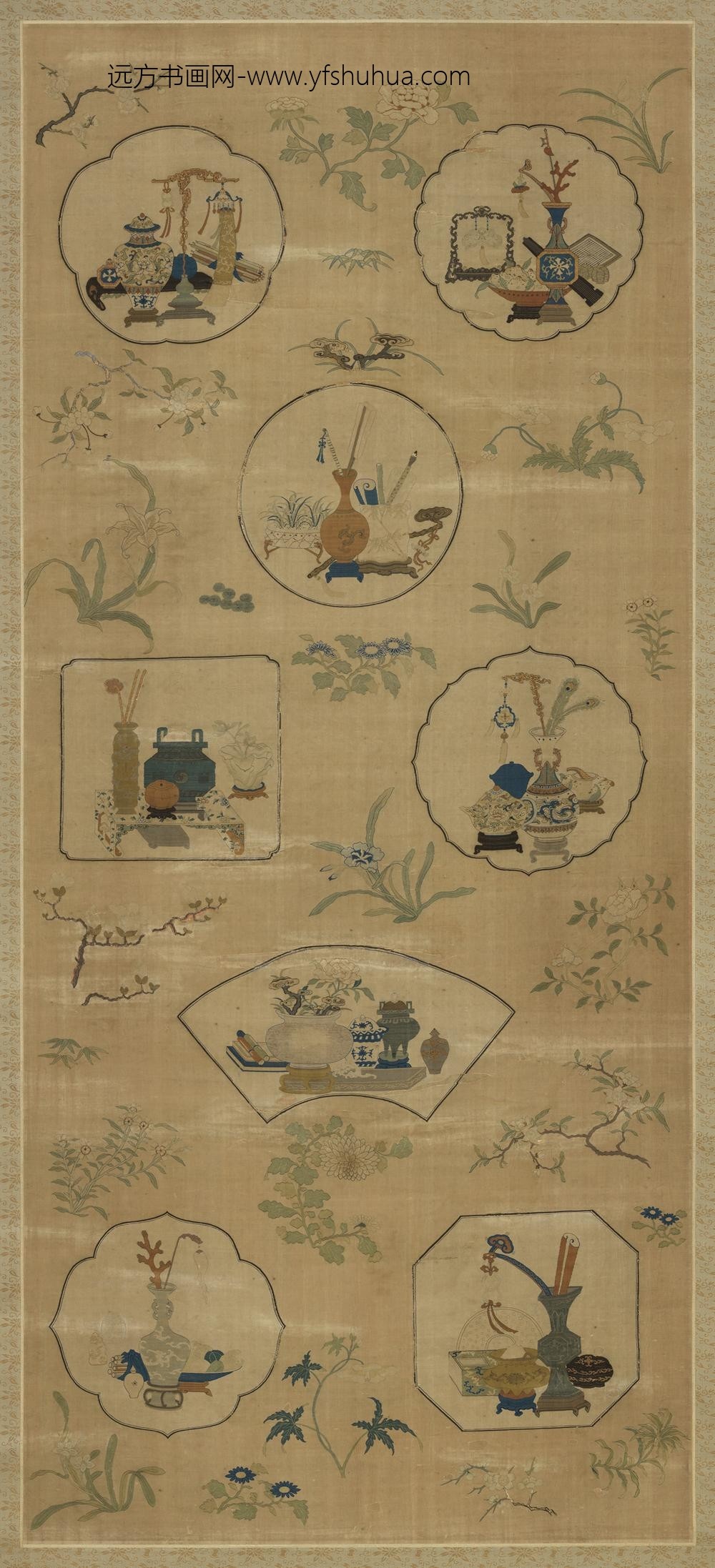 清乾隆缂丝博古书幌（一）轴