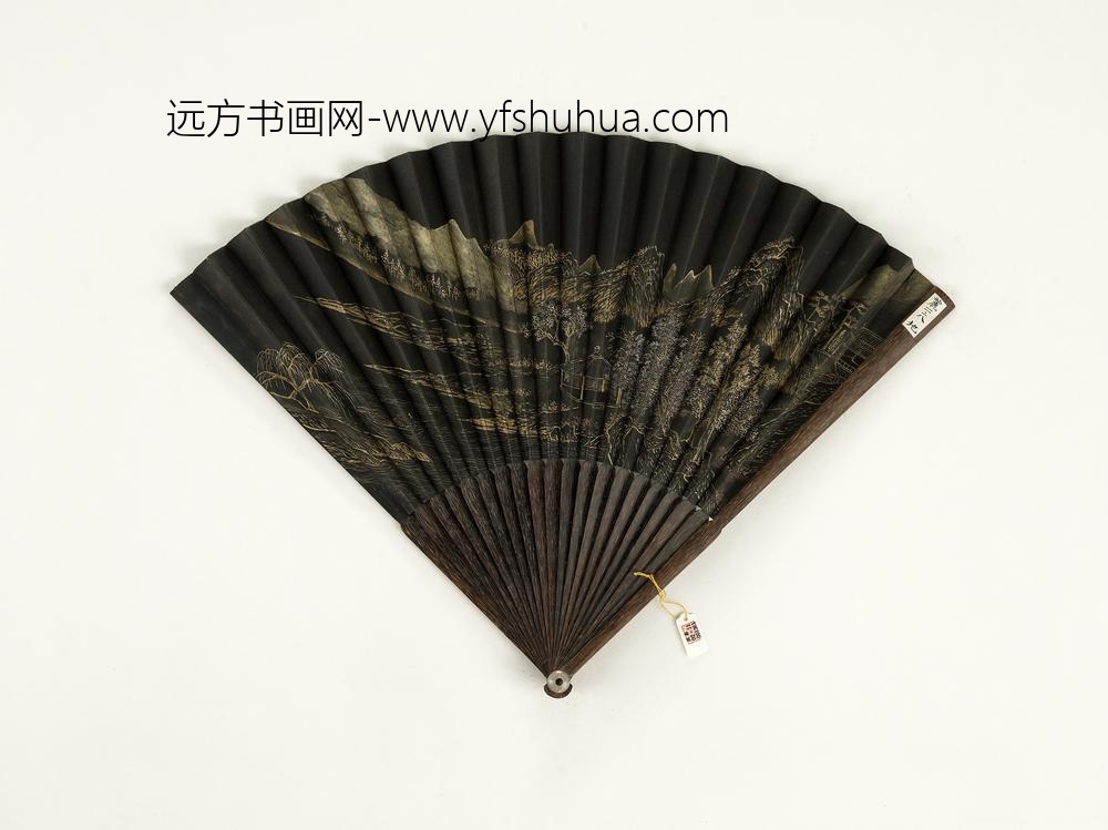 清刘统勋书乾隆御制雨诗清人画山水成扇_ 清刘统勋书乾隆御制雨诗清人画山水成扇_