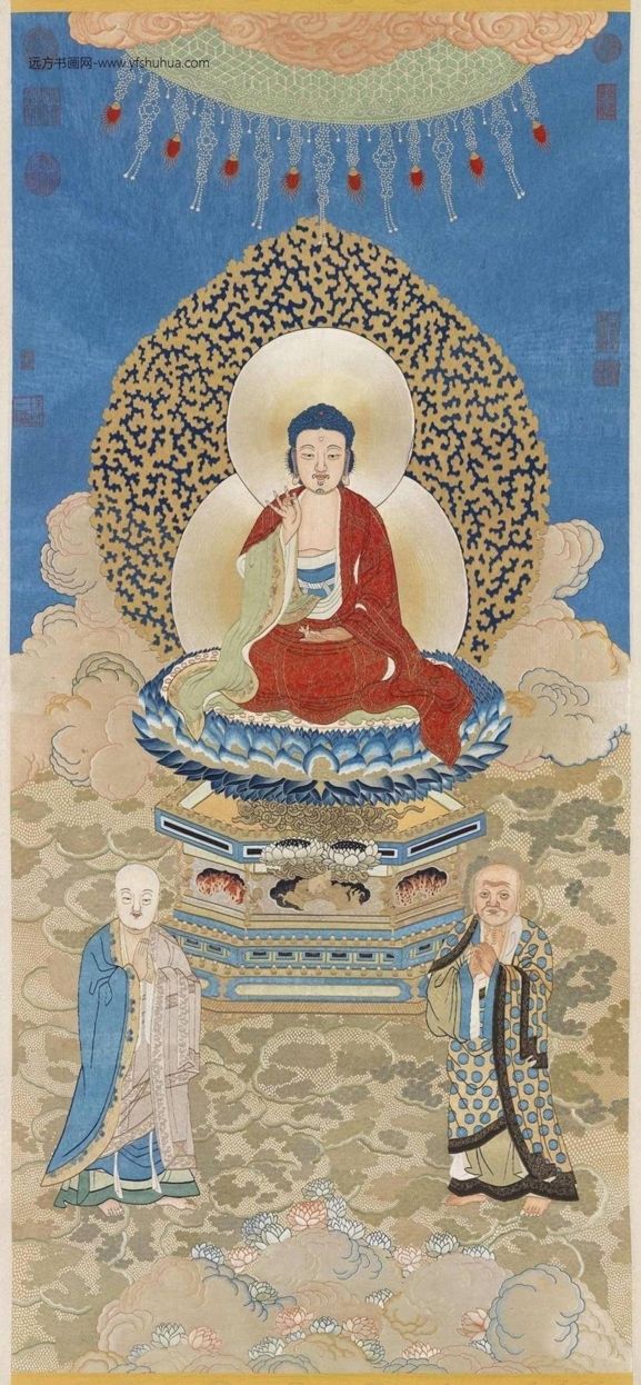 清朝代【佚名】《清绣线佛像(七)释迦牟尼佛轴》台北故宫博物院TIF高清  