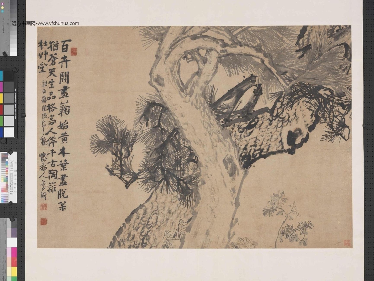清.李鳝松菊图轴