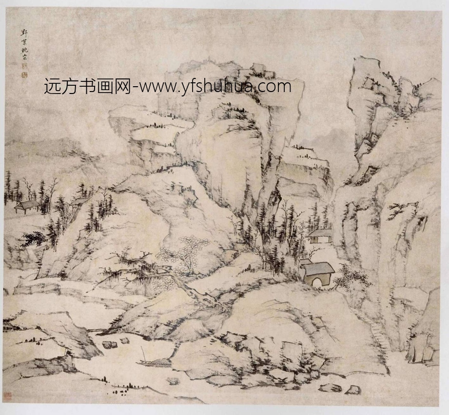 清_姚宋_小径泊舟图