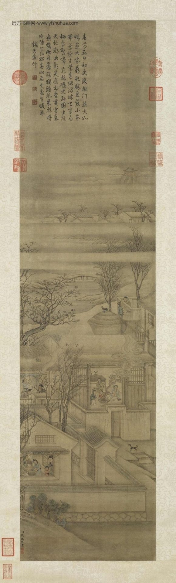 清_张镐_绘高宗御题范成大烧火盆行轴