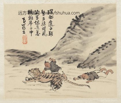 二十四孝八屏图轴-搤虎救父