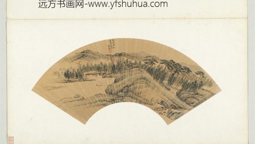 明人画扇册-明陈裸溪山秋意
