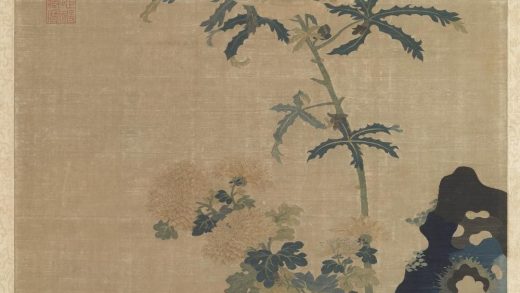明织崔白花卉轴