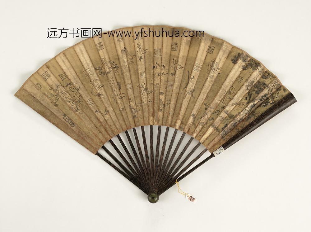 清乾隆书七佛偈明李世光高人渡海图-成扇- 清乾隆书七佛偈明李世光高人渡海图-成扇-