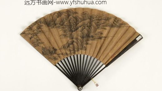 清乾隆御笔王羲之帖张若澄画山水-成扇-