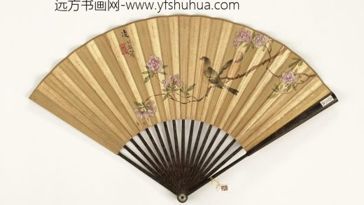 清乾隆御题凌必正棠枝语禽御制诗明凌必正画花鸟-成扇-