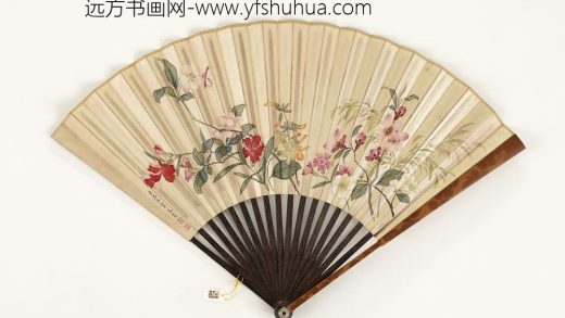 清永琰书柳等御制诗八首汪承霈画花卉-成扇-