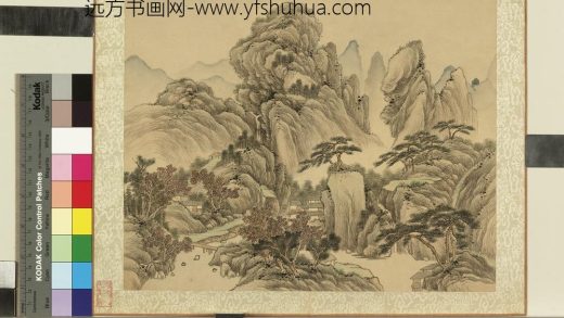 清永瑢画云峦绚锦图册-松阴水阁