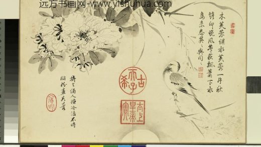 清陈书杂画册-芙蓉寒雀