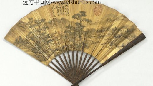 明唐寅画松鹤成扇 1