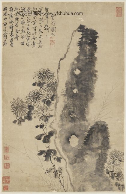 明陶成菊石轴明陶成菊石轴