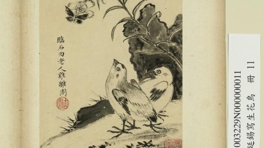 清蒋廷锡写生花鸟册鸡雏捎蝶