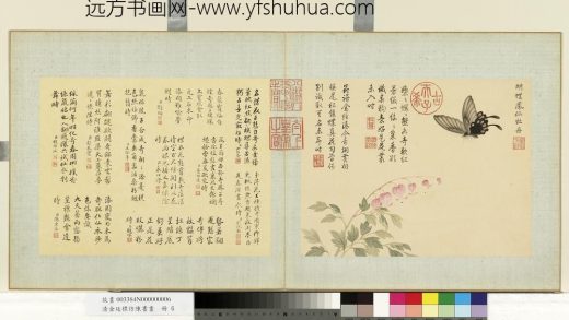 清金廷标仿陈书画册蝴蝶凤仙牡丹
