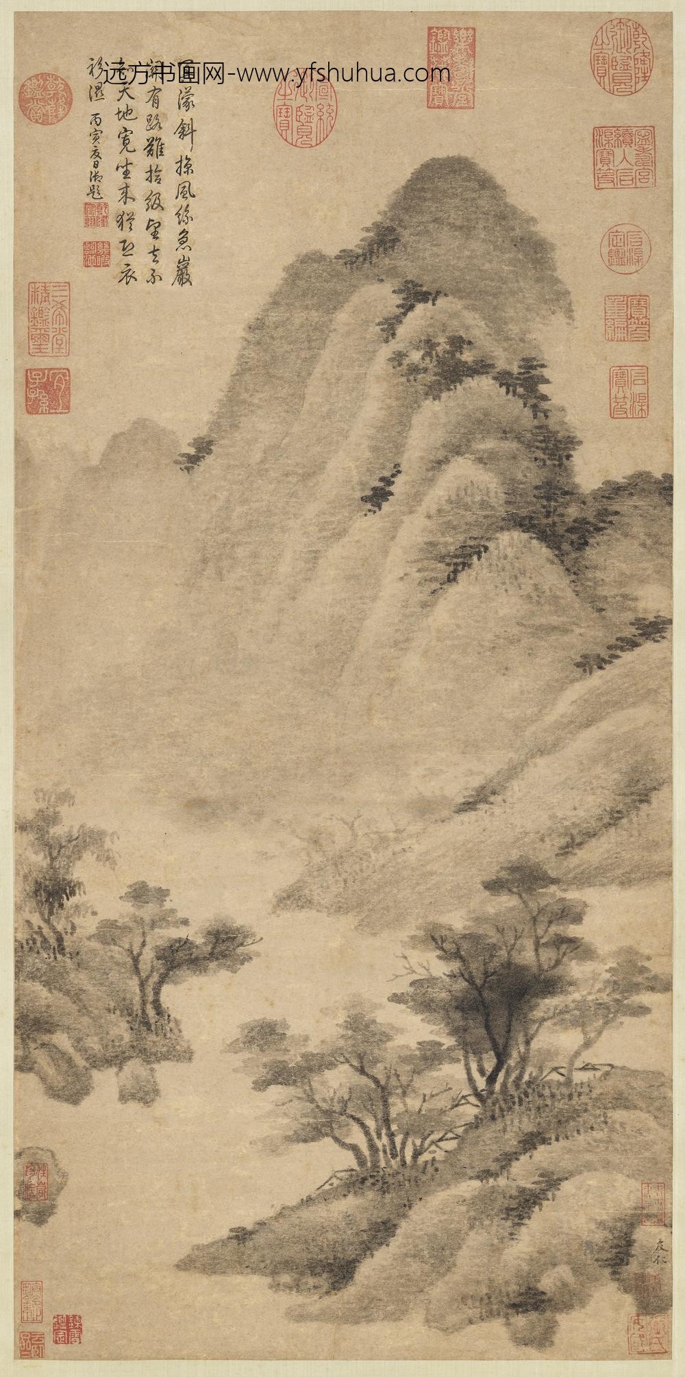 宋米友仁溪山烟雨轴