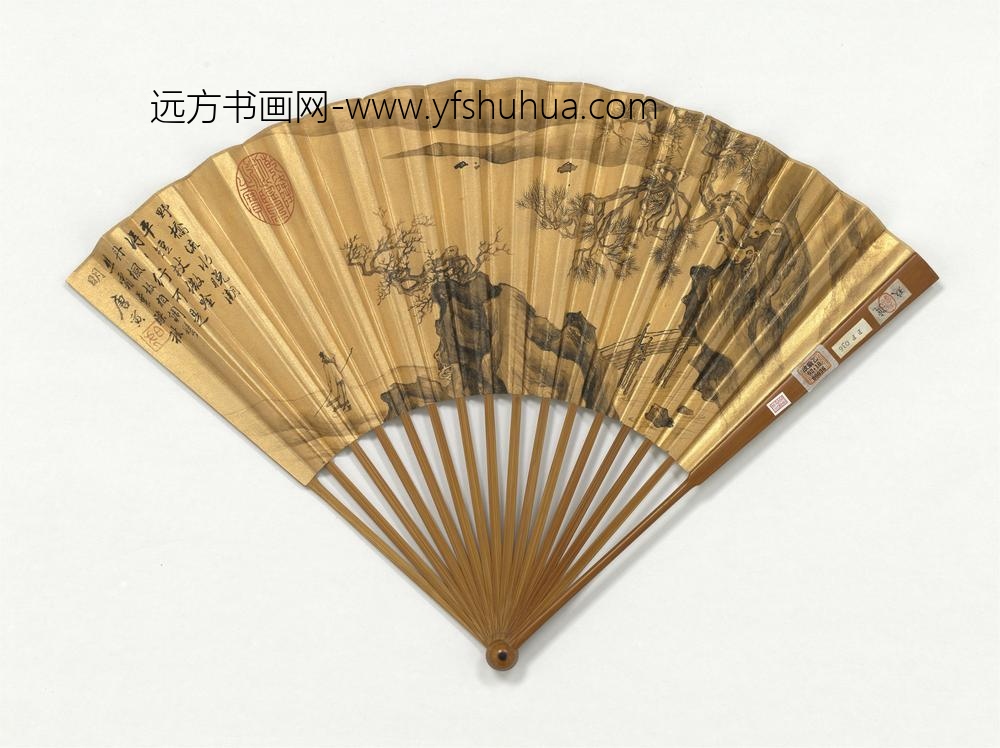明唐寅画古木长桥成扇_