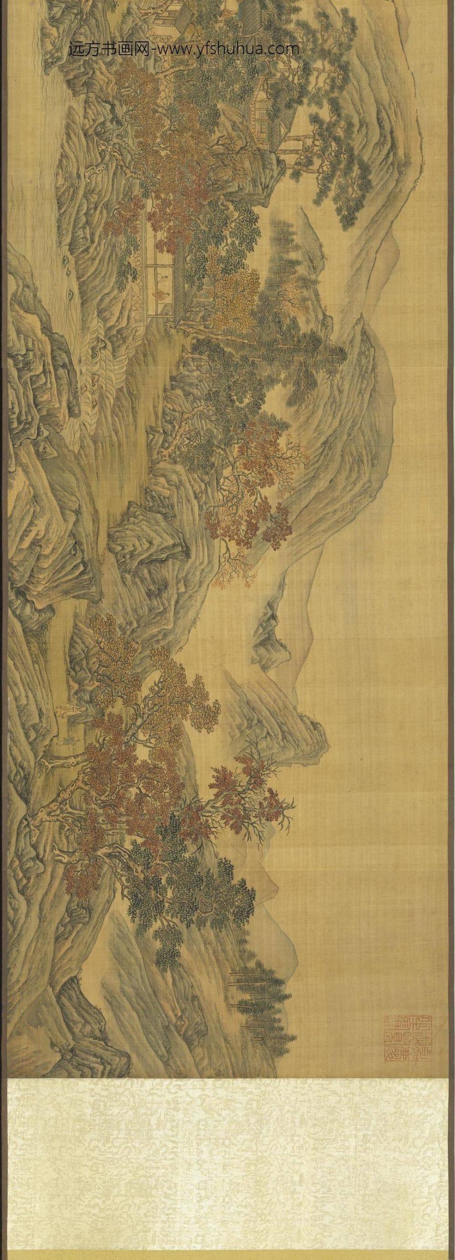 明唐寅画白云红树卷_