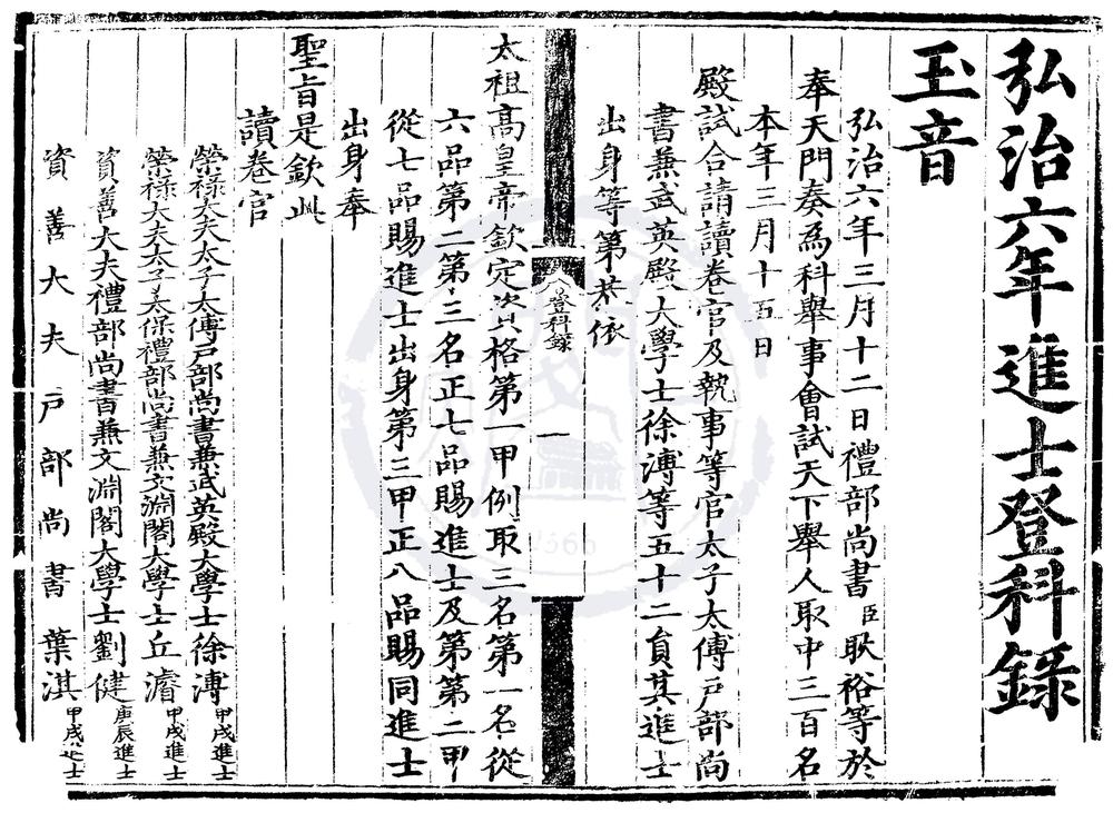 _弘治六年进士登科录一卷__