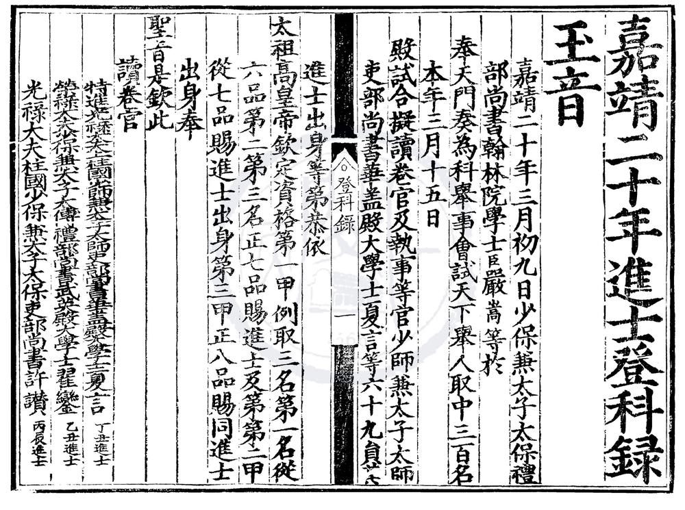 _嘉靖二十年进士登科录一卷__
