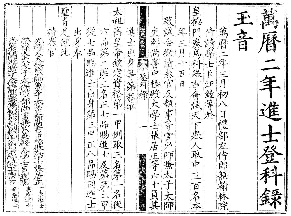_万历二年进士登科录一卷__